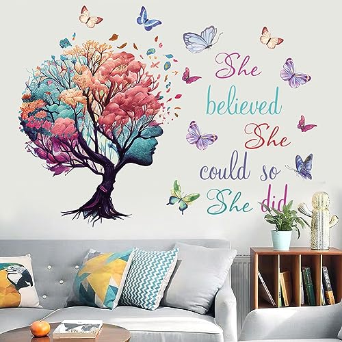 Inspirational Quote Wall Decal - She Believed She Could Tree & Butterfly Art