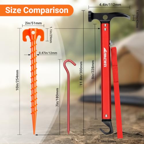 Hikemax 15 Pack Orange Plastic Spiral Tent Stakes, 10 Inch Ground Anchors