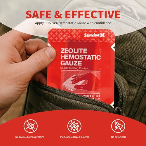 SurviveX Hemostatic Gauze 3x4ft - 2 Pack Rapid Blood Clotting Trauma Kit