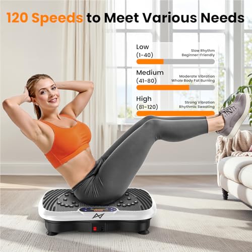 Vibration Plate Fitness Machine - 200W Bluetooth, Curved Design, White