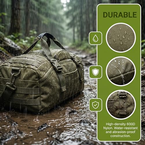 PAIWPHLI 80L Green 3-in-1 Tactical Gym Duffel Backpack Travel Sports Bag