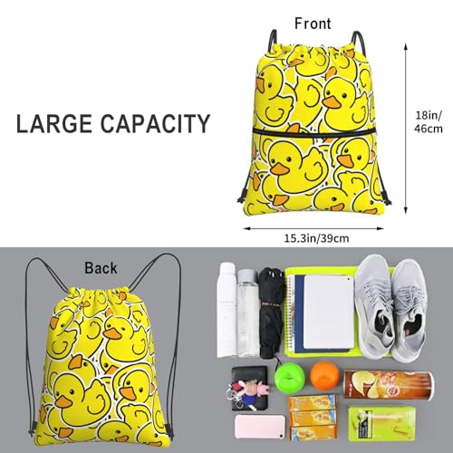 Qilerongrong Yellow Duck Waterproof Drawstring Gym Backpack for Women Men
