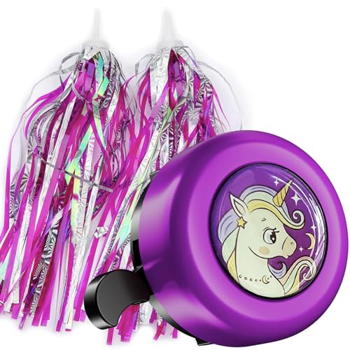 Kids Bike Bell with Streamer - Purple Cartoon Design
