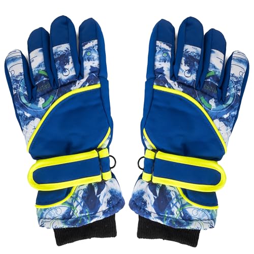 Kids Winter Thermal Gloves - Windproof Ski & Snowboarding - 4-7 Years Old, Blue