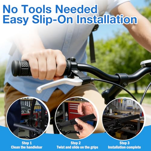 Bicycle Handlebar Grips - Soft Rubber Mushroom Grips, 2 Pairs - Black