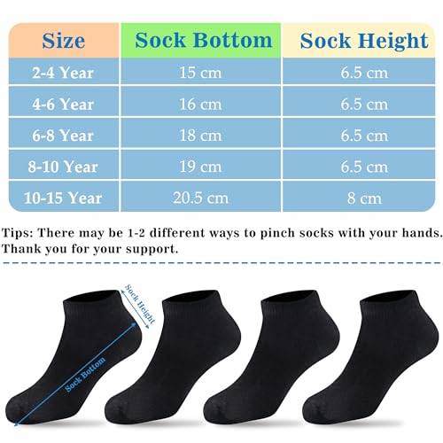 Duufin Kids Socks 8-10 Years Unisex Black Low Cut Ankle Socks - Pack of 12