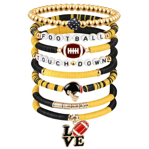 Football Bracelets for Fans - Hypoallergenic Clay Beaded Stackable Bangles
