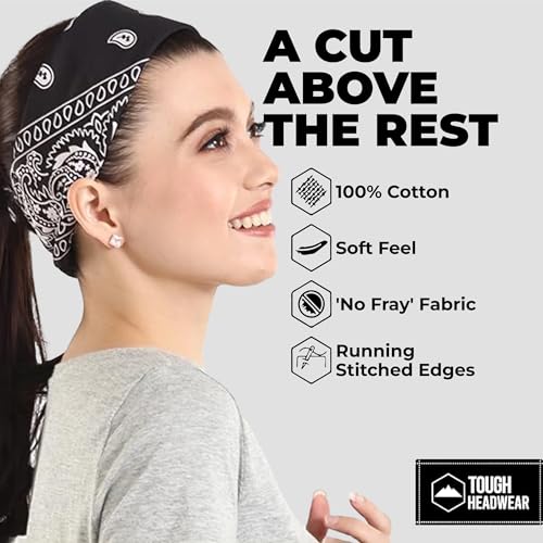 Large Bandana Headband - Cotton Cowboy Scarf & Durag Pack - Black