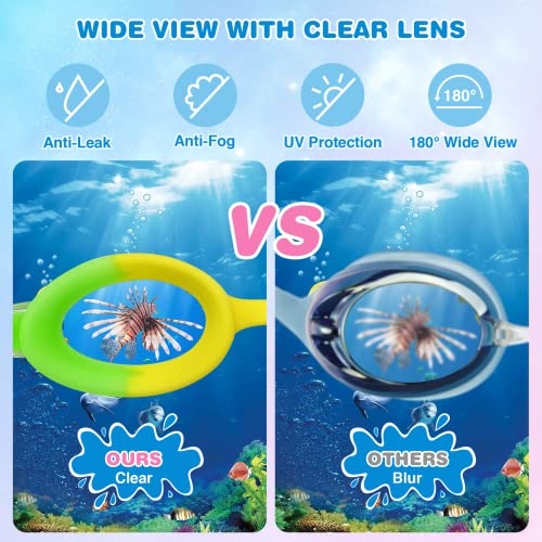Multicolor Kids Swim Goggles Anti-Fog Leakproof Comfort Fit 4-14 Boys Girls - Pack of 4