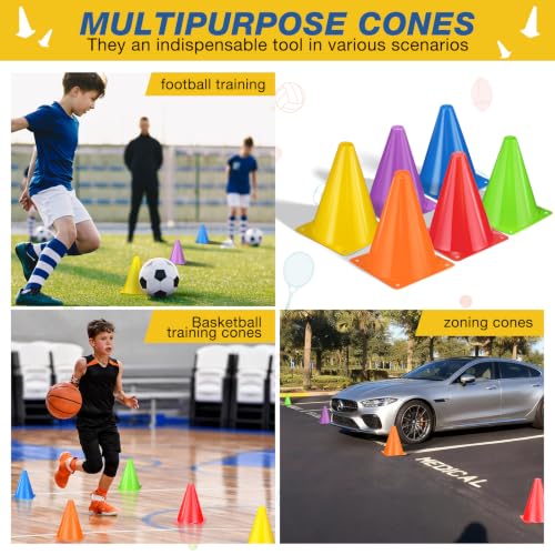 7 Inch Soccer Cones - 24 Pack Durable Agility Training Cones in Various Colors