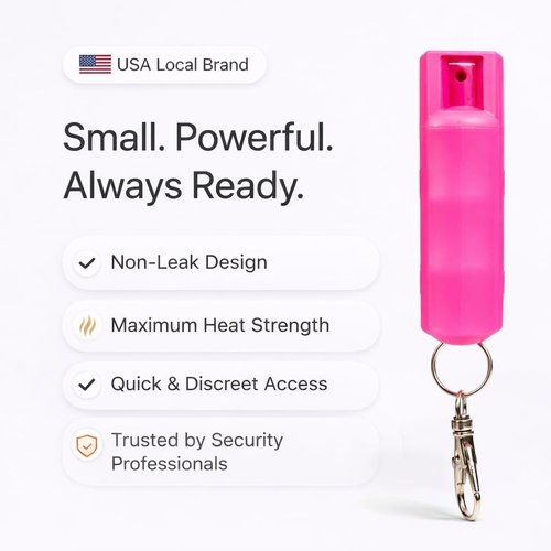 Burn Pepper Spray Keychain 1 Pack, 1/2oz Police Strength OC Spray with UV Dye, 16 ft Range, Twist Lock Safety, Belt Clip, Compact Pocket Personal Safety Self Defense, Pink