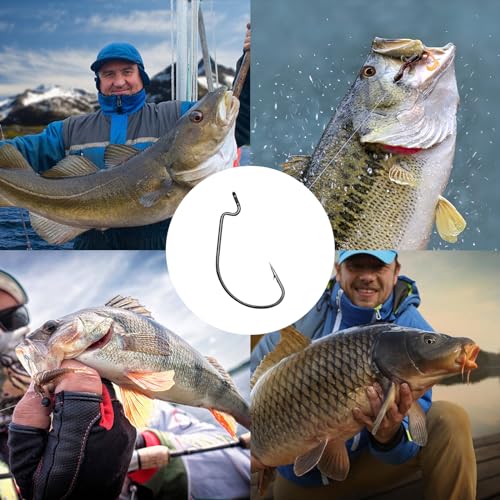 EWG Offset Worm Fishing Hooks 2/0 - 30pcs for Bass Fishing