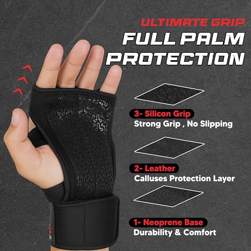 Ventilated Weight Lifting Gloves with Wrist Wraps - Black, Large