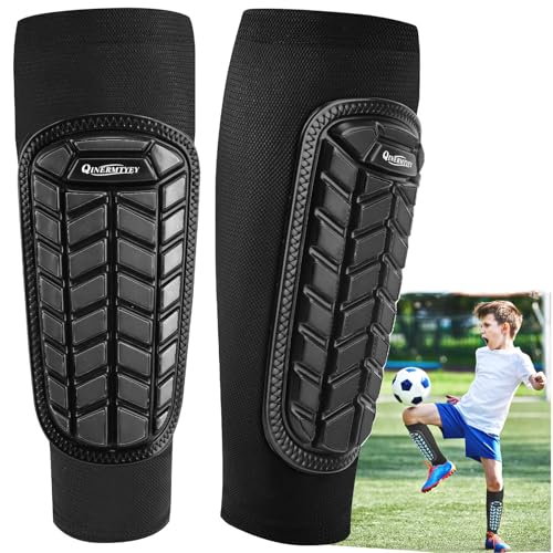 Youth Soccer Shin Guards - High Impact Protective Gear - Black, Medium
