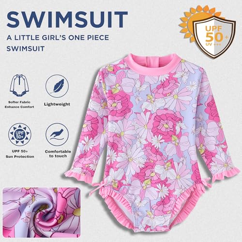 UMELOK Baby Girl Swimsuit 3T Pink Ruffle Rashguard One-Piece Swimwear Dahlia