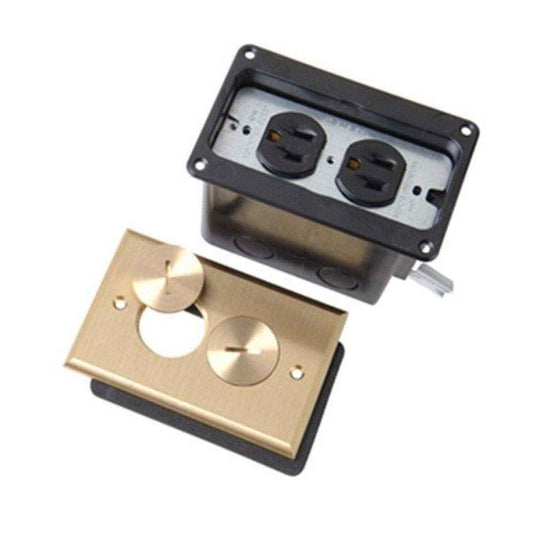 Legrand Pass & Seymour FB1TRDRB Floor Box Assembly for Wood Floors with 15 Amp Tamper Resistant Receptacle Outlet, 1 Gang, Brass (1 Count)
