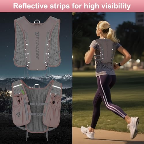 Lightweight Hydration Backpack Running Vest - Pink, 5L with 1.5L Water Bag
