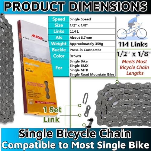 Single Speed Bike Chain 1/2" x 1/8" 114 Links - BMX & MTB
