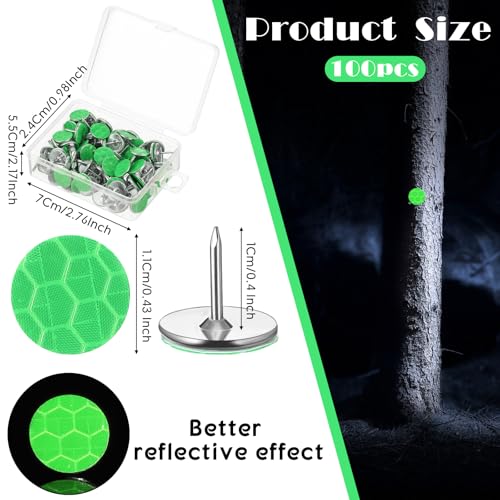 Fullhawl 100 Green Reflective Trail Tacks for Hiking & Camping