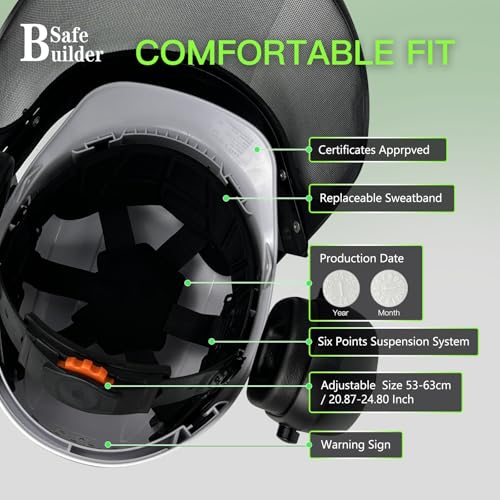 Q20X Forestry Hard Hats 3 in 1 Chainsaw Arborist Helmet with Face Shield & Ear Muffs Hearing Protection Forestry Safety Helmet ANSI Z89.1 OSHA