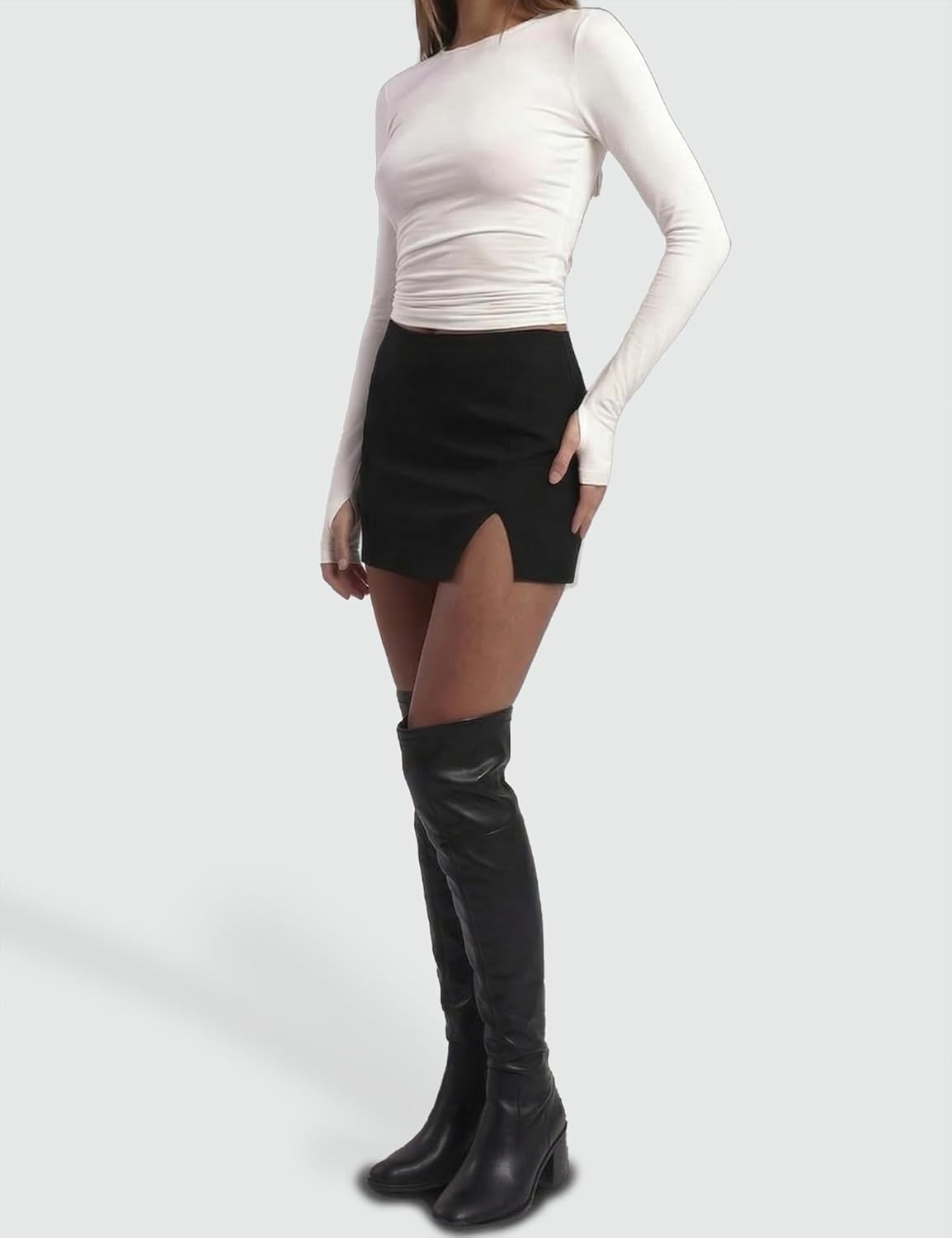 Skiennix Mini Skirt - Trendy Low Waist Bodycon Design with Side Split & Built-In Shorts - Casual Style