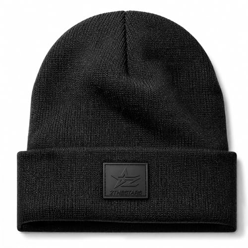 2THESTARS Winter Beanie for Men & Women – Black Heavyweight Knit Cuffed Hat