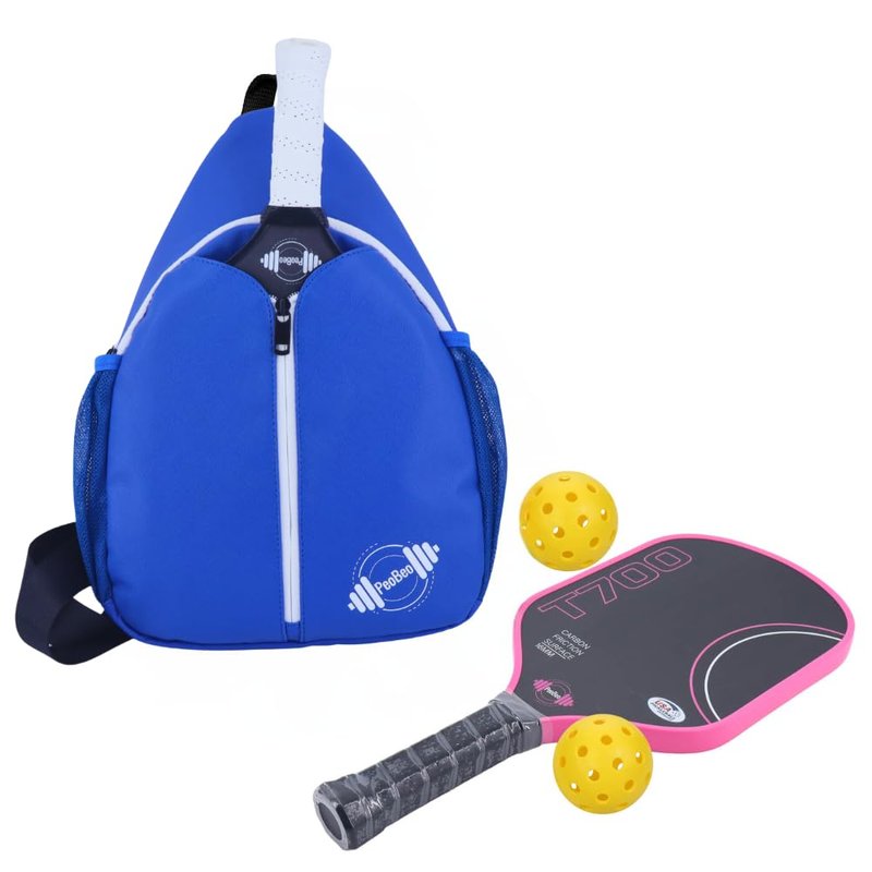PeoBeo Pickleball Paddle Leather Bag, Stylish and Versatile Pickleball Backpack for Men & Women, Adjustable Sling Shoulder Sports Backpack with Fence Hook (Black)