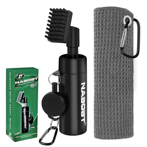 Golf Towel & Club Cleaner Brush Set - Waffle Microfiber, 16x16 Inch
