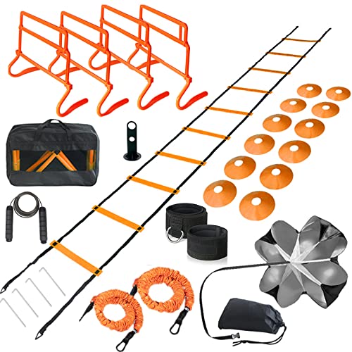 Adjustable Speed Training Hurdles Set with Agility Ladder - Orange