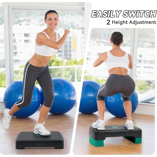 Aerobic Step Platform Trainer with Adjustable Risers - Black & Green