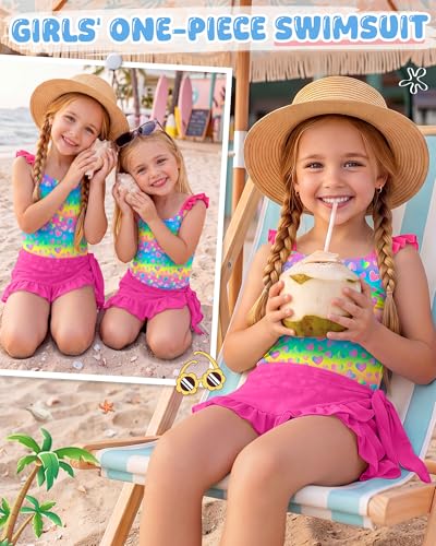 Girls' One Piece Quick Dry Swimsuit - Rainbow, 5-6 Years