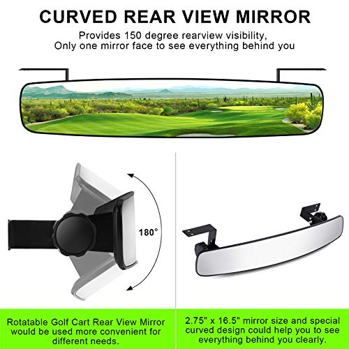 Golf Cart Rear View Mirror - 16.5" Center Mirror, Fits EZGO, Yamaha, Club Car