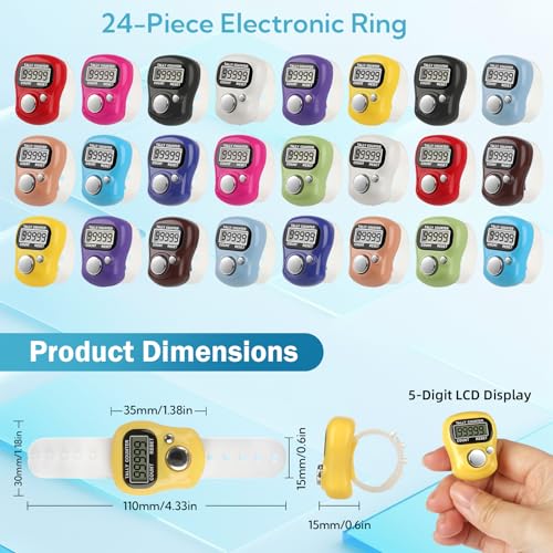 VZZNN 24-Pack Electronic Finger Counter Multicolor – 5-Digit Clicker Counter for Coaching, Golf, Fishing, Classrooms