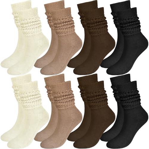 Women Slouch Socks 8 Pairs Long Knee High Boot Socks Thick Cotton Scrunch