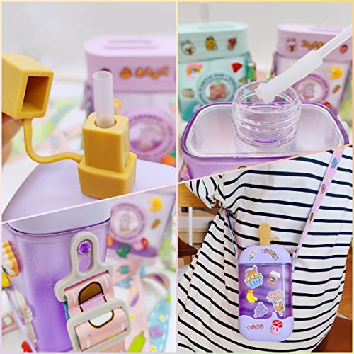 GMKD Purple Kawaii Ice Cream Water Bottle for Girls, 14oz BPA-Free Popsicle Design with Straw & Adjustable Shoulder Strap