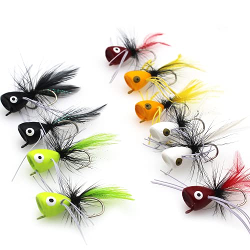 Fly Fishing Poppers - 10PCS Topwater Lures for Trout, Bass & Panfish