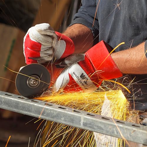 Wells Lamont Leather Work Gloves with Safety Cuff, Double Palm, Split Cowhide, Large (4050)