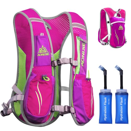 Azarxis 5.5L Rose Red Hydration Running Vest with 2 Soft Flasks for Men Women