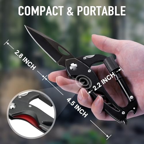 6-in-1 Multitool Carabiner with Pocket Knife - Large Black