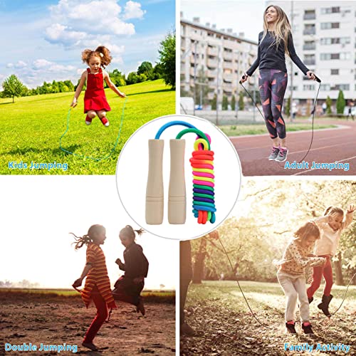Adjustable 8.5ft Kids Jump Rope with Wooden Handles - Rainbow