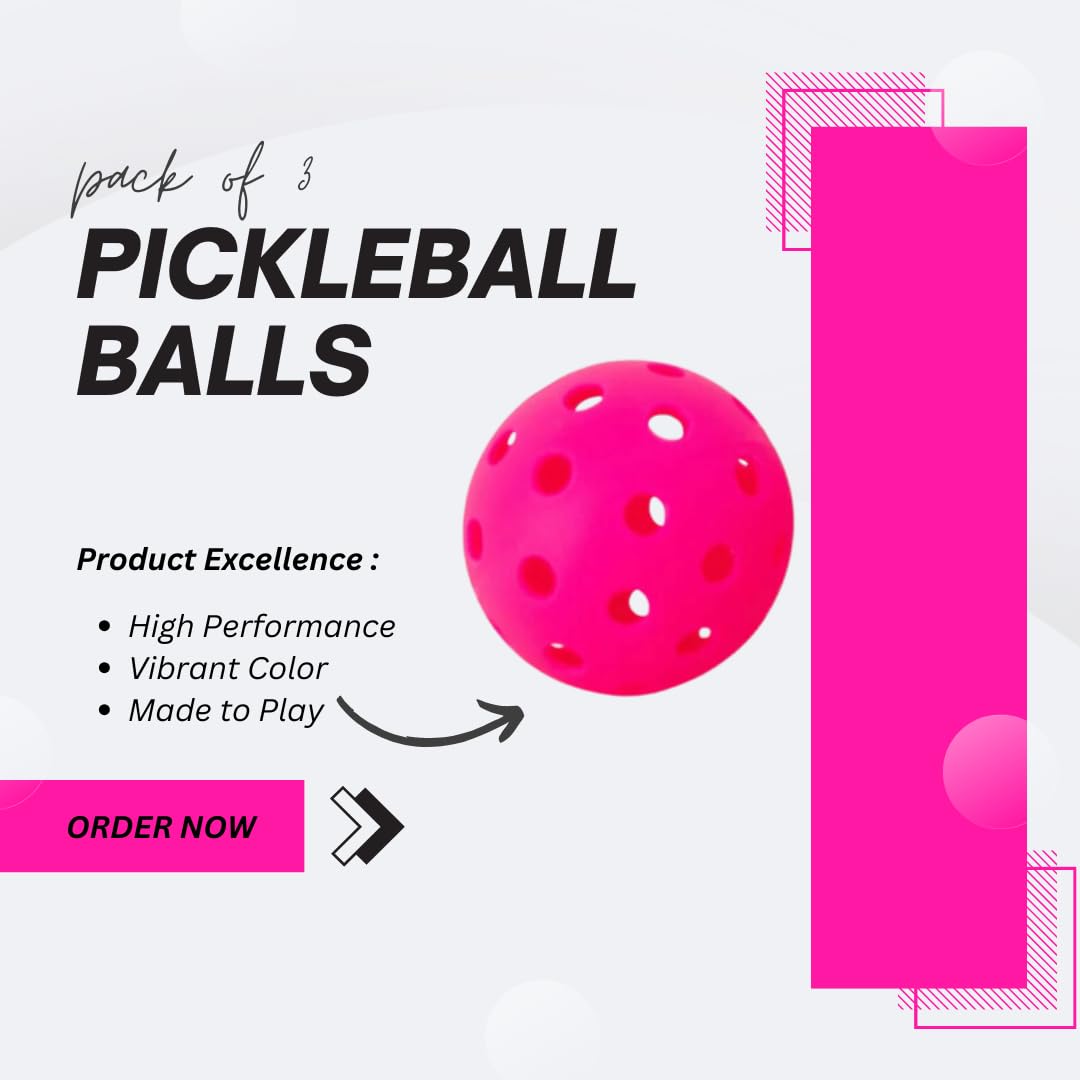 Let's Rally Pack of 3 Hot Pink Pickleball Balls – USAPA Approved, Durable Outdoor & Indoor Pickleball Balls with Precision Holes.
