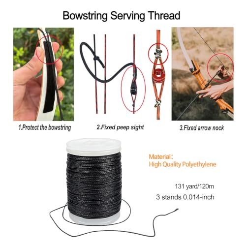 QI HUO JU Archery Bow String Separator Tool + Bowstring Serving Thread (Black) 131 yard