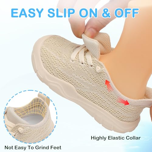 Toddler Sneakers - Breathable Slip-On Barefoot Shoes - Beige