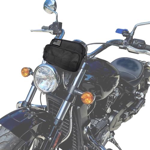 Larswon Black Motorcycle Handlebar Front Bag – Water-Resistant 8.2 x 5.6 x 3.5 in HUD Patch Panel