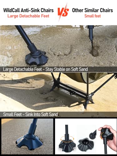WildCall Black Lightweight Folding Camping Chair with Anti-Sinking Feet & 3-Position Recline
