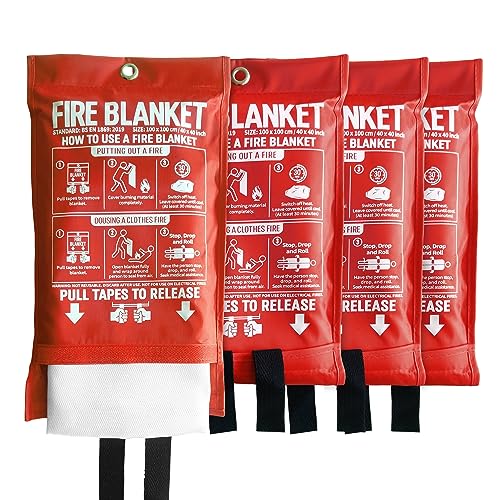 Kingtoo 40in x 40in Fiberglass Fire Blanket - 4 Pack Emergency Fire Safety