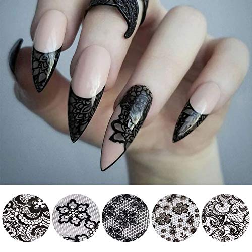 10 Rolls Black Lace Holographic Nail Foil Transfer Stickers - Colorful