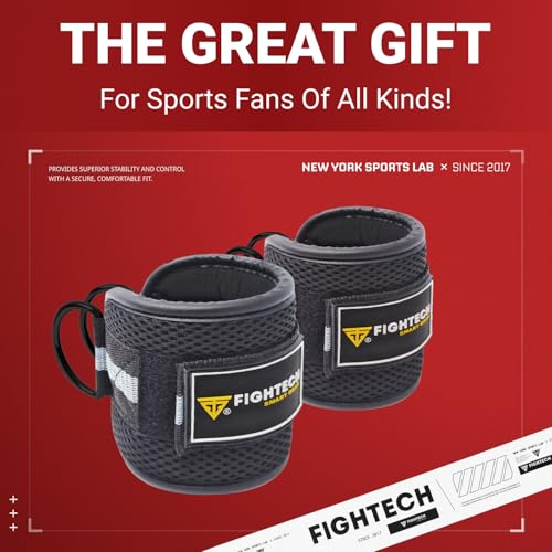 FIGHTECH Classic Black Ankle Straps for Cable Machine - Padded Leg Workout Cuffs, Pair