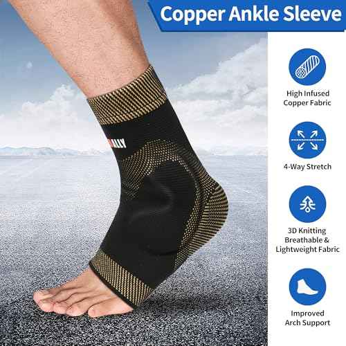 NeoAlly Copper Ankle Support Brace Compression Sleeve with Silicone Gel Reduce Foot Swelling Pain Relief from Plantar Fasciitis and Achilles Tendon (Medium - 1 Pair)