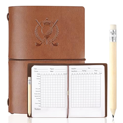 Golf Scorecard Holder with Pencil - PU Leather, 1 Pack-Brown